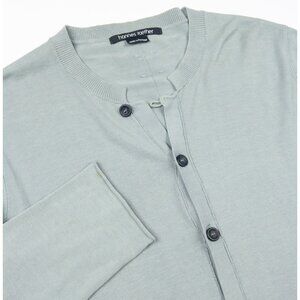 Hannes Roether Cardigan Sweater Men's Large Light Green Button-Up Loop Cotton